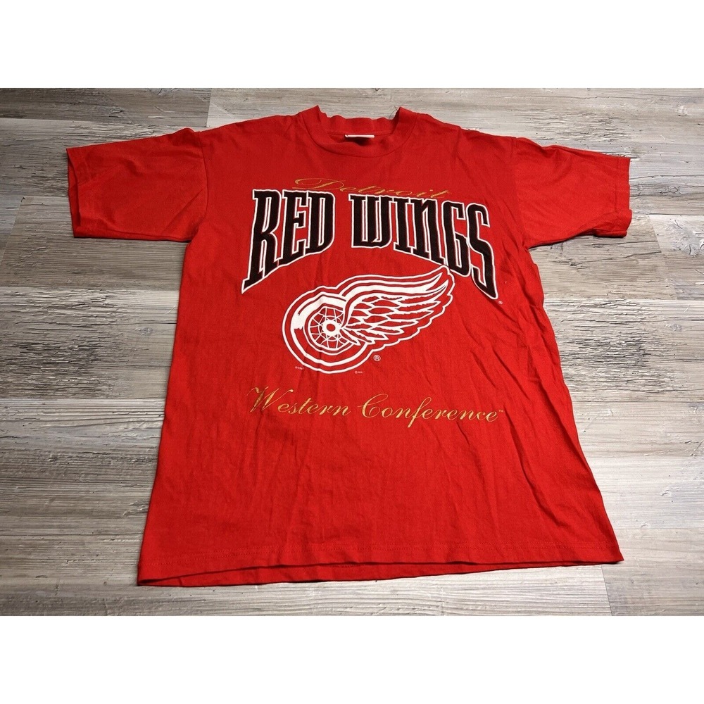 Vintage Detroit Red Wings T-Shirt Large Print Logo Western Conference Y2K Size M